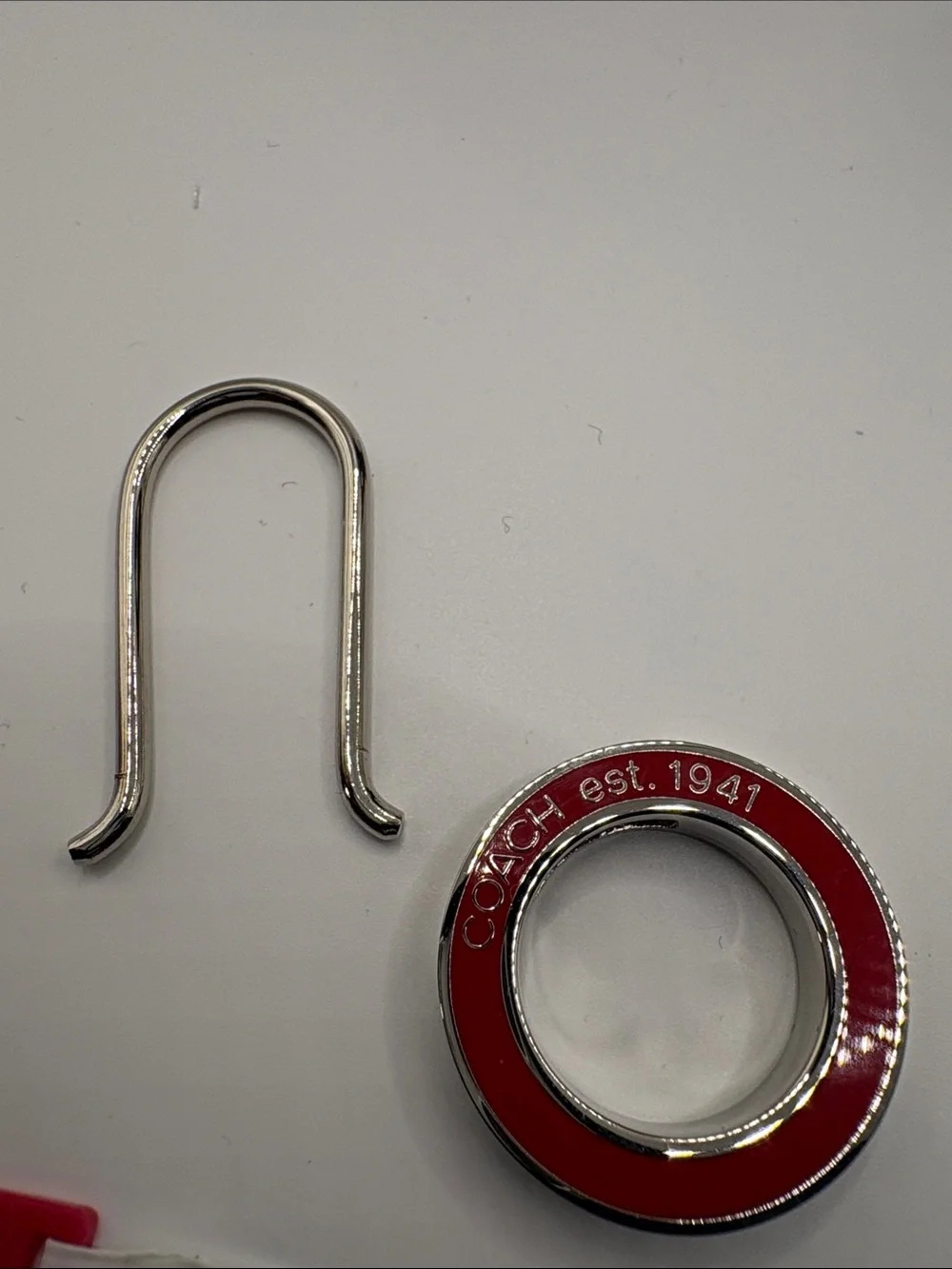 Coach Red Enamel Ring Key Fob with Silver Tone Hardware